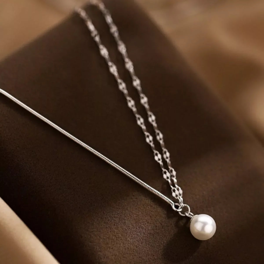 Pearl Pendant Layered Necklace Silver / One Size Apparel and Accessories