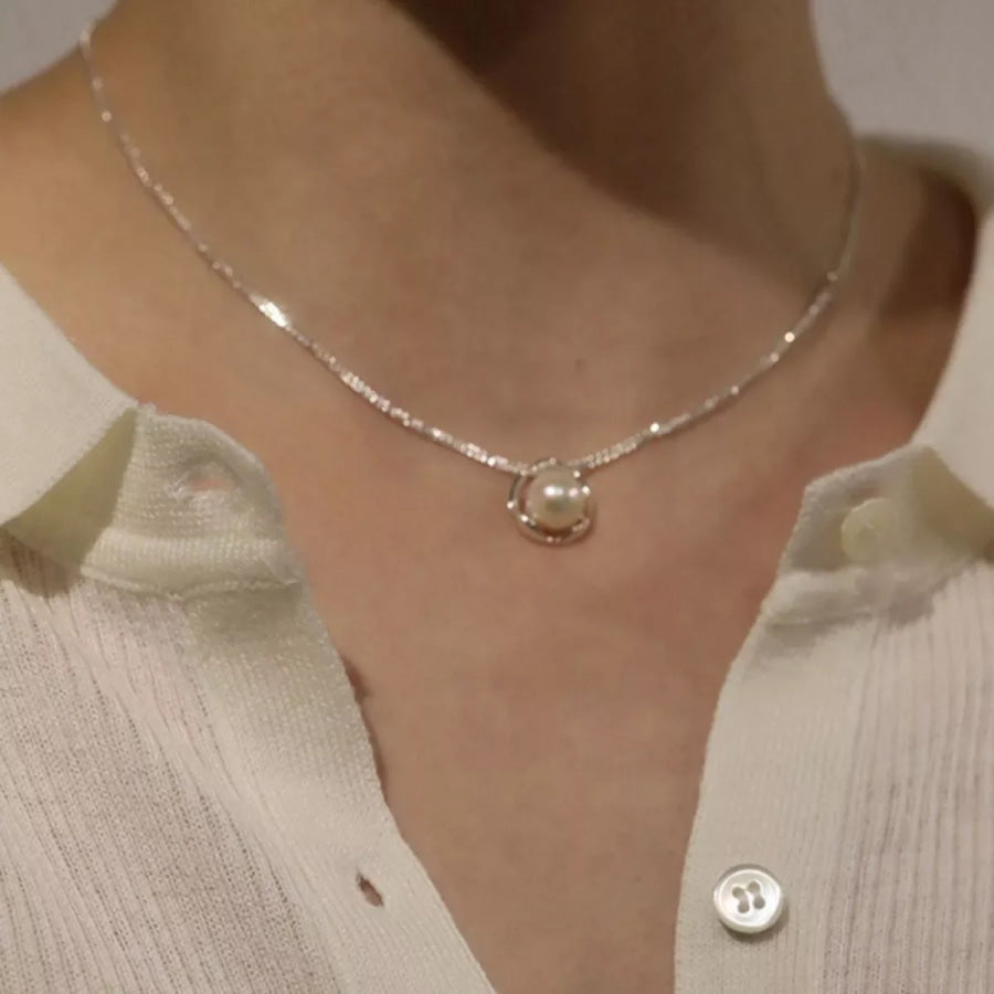 Pearl Pendant Necklace Silver / One Size Apparel and Accessories