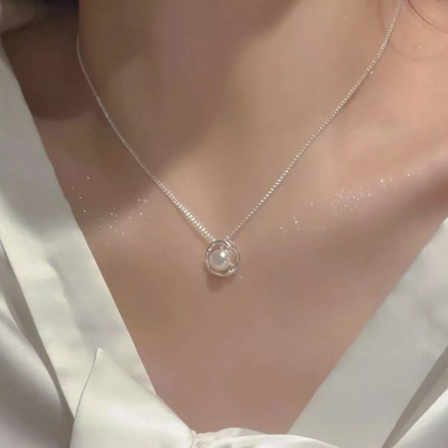 Pearl Pendant Necklace Silver / One Size Apparel and Accessories