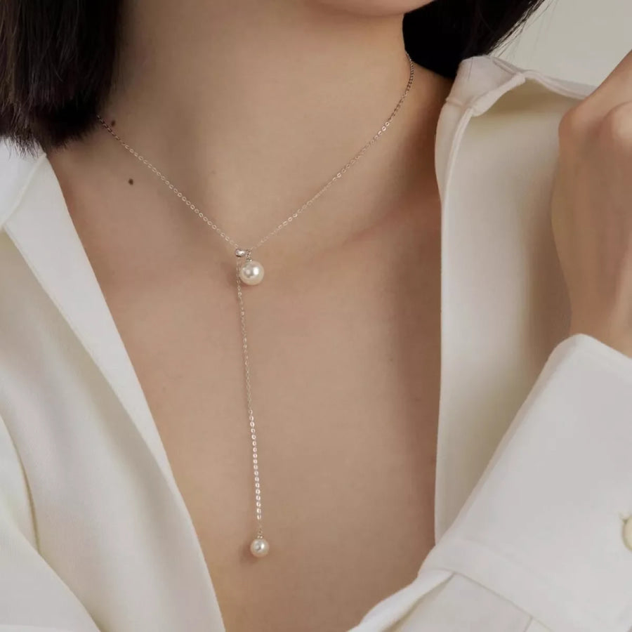 Pearl Pendant Y Necklace Silver / One Size Apparel and Accessories