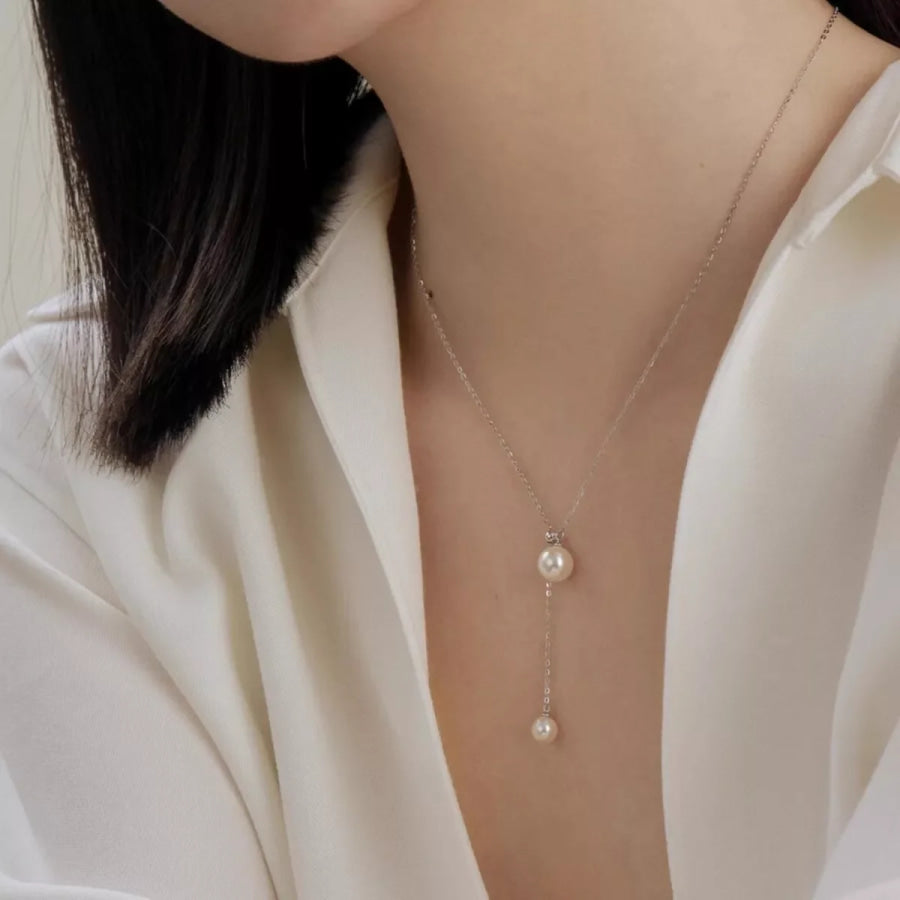 Pearl Pendant Y Necklace Silver / One Size Apparel and Accessories