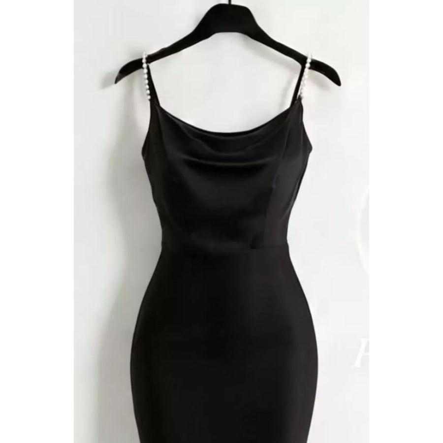 Pearl Strap Cowl Neck Satin Maxi Dress Apparel and Accessories