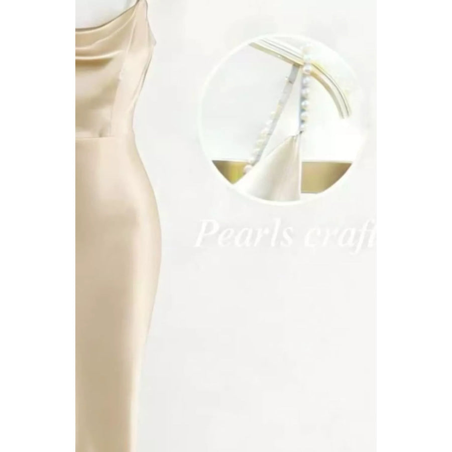 Pearl Strap Cowl Neck Satin Maxi Dress Apparel and Accessories
