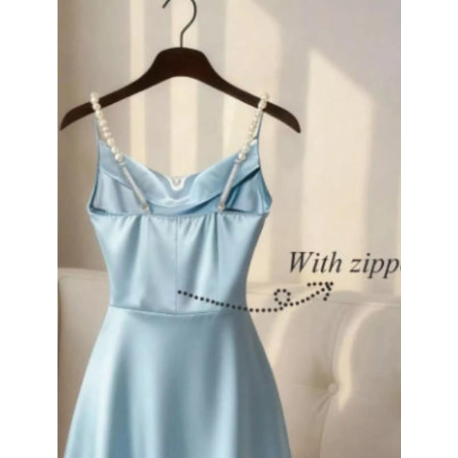 Pearl Strap Cowl Neck Satin Maxi Dress Apparel and Accessories