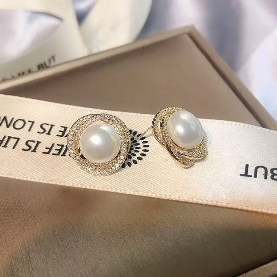 Pearl Stud Earrings Gold / One Size Apparel and Accessories