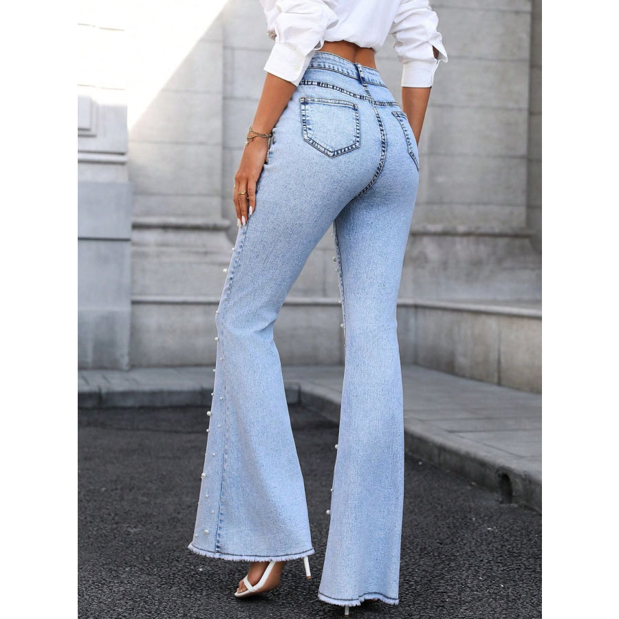 Pearl Trim Bootcut Jeans with Pockets Apparel and Accessories