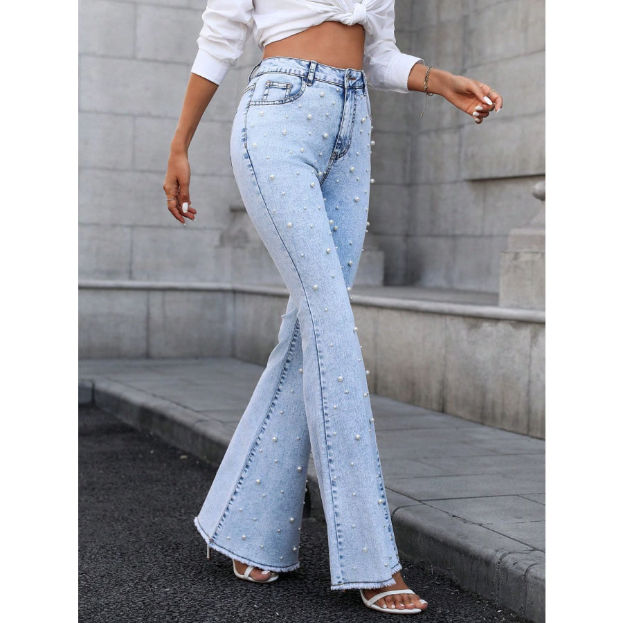 Pearl Trim Bootcut Jeans with Pockets Apparel and Accessories