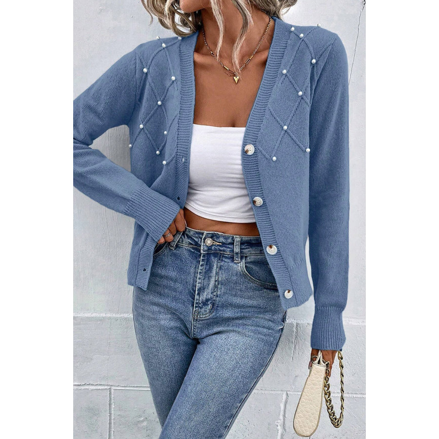 Pearl Trim Button Up Cardigan Apparel and Accessories