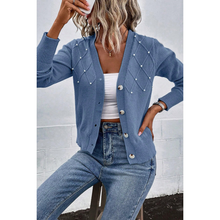 Pearl Trim Button Up Cardigan Apparel and Accessories