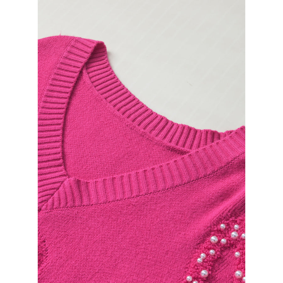 Pearl Trim Heart V-Neck Sweater Apparel and Accessories