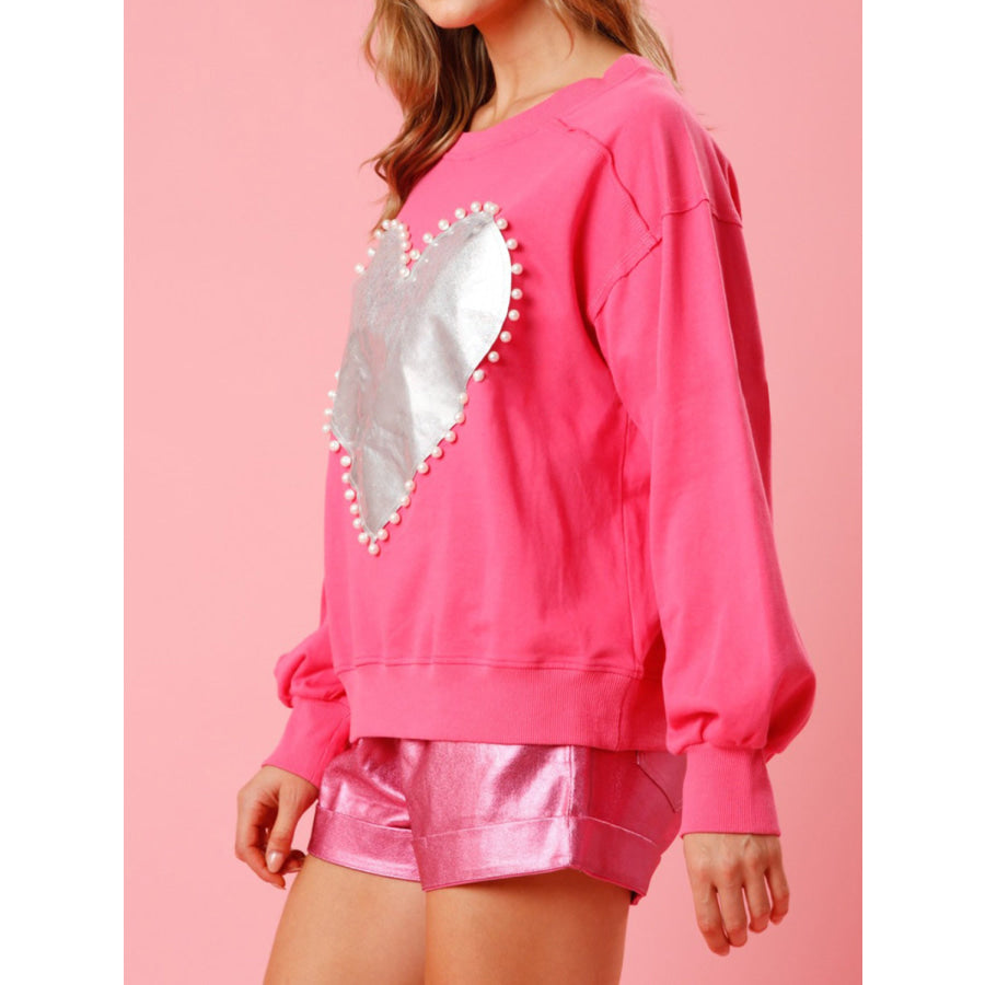 Pearl Trim Round Neck Sweatshirt Apparel and Accessories