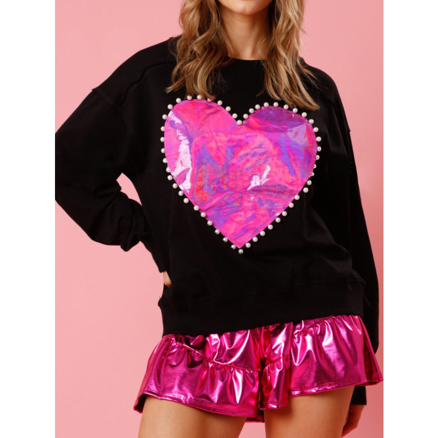 Pearl Trim Round Neck Sweatshirt Apparel and Accessories