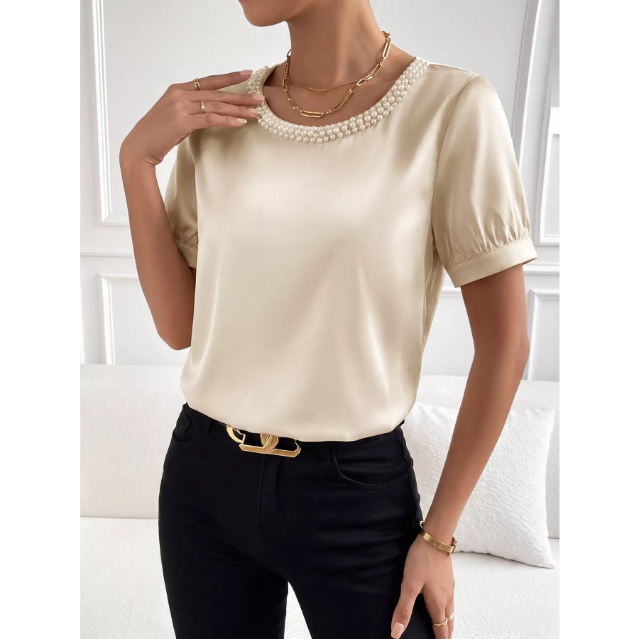 Pearl Trim Satin Bodysuit Apparel and Accessories