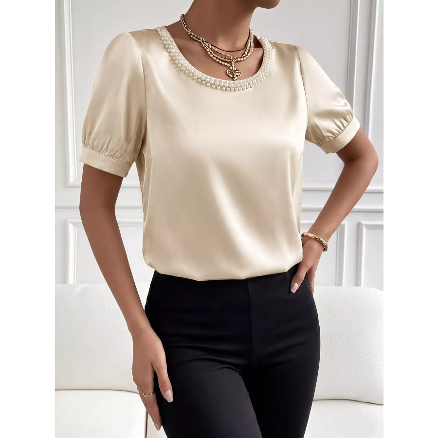 Pearl Trim Satin Bodysuit Apparel and Accessories