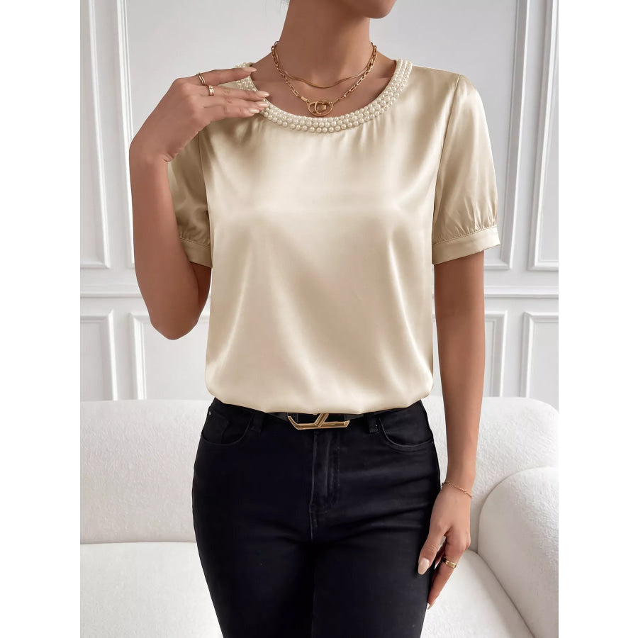 Pearl Trim Satin Bodysuit Apparel and Accessories