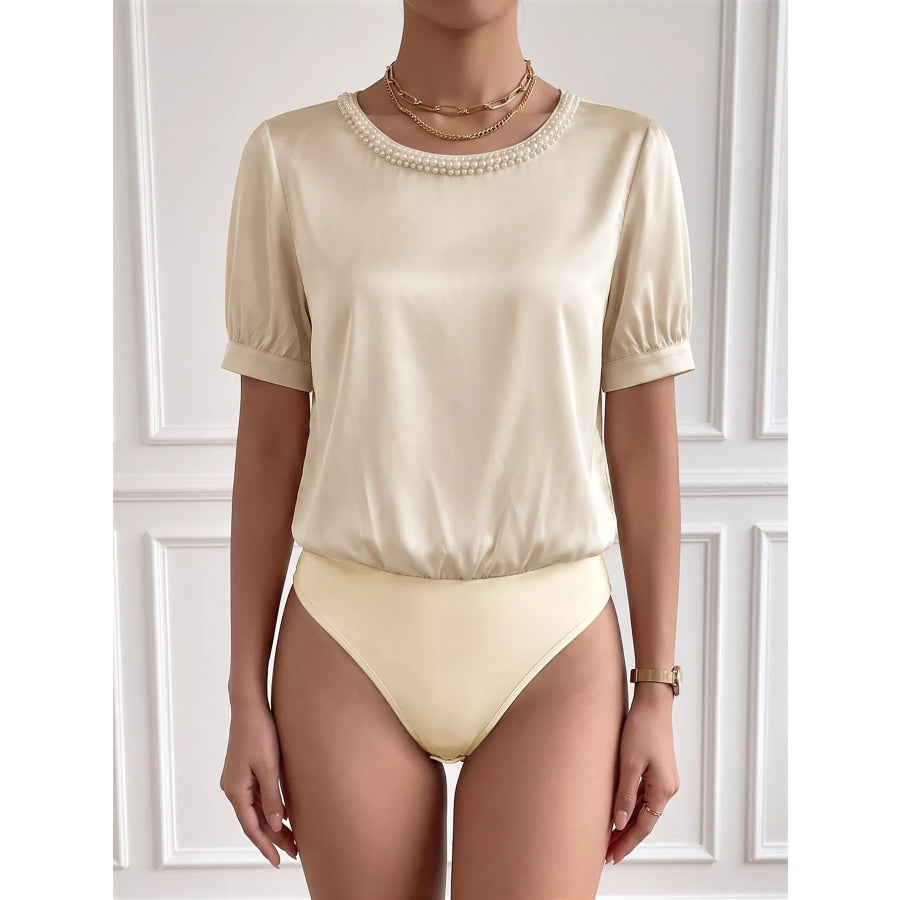 Pearl Trim Satin Bodysuit Apparel and Accessories