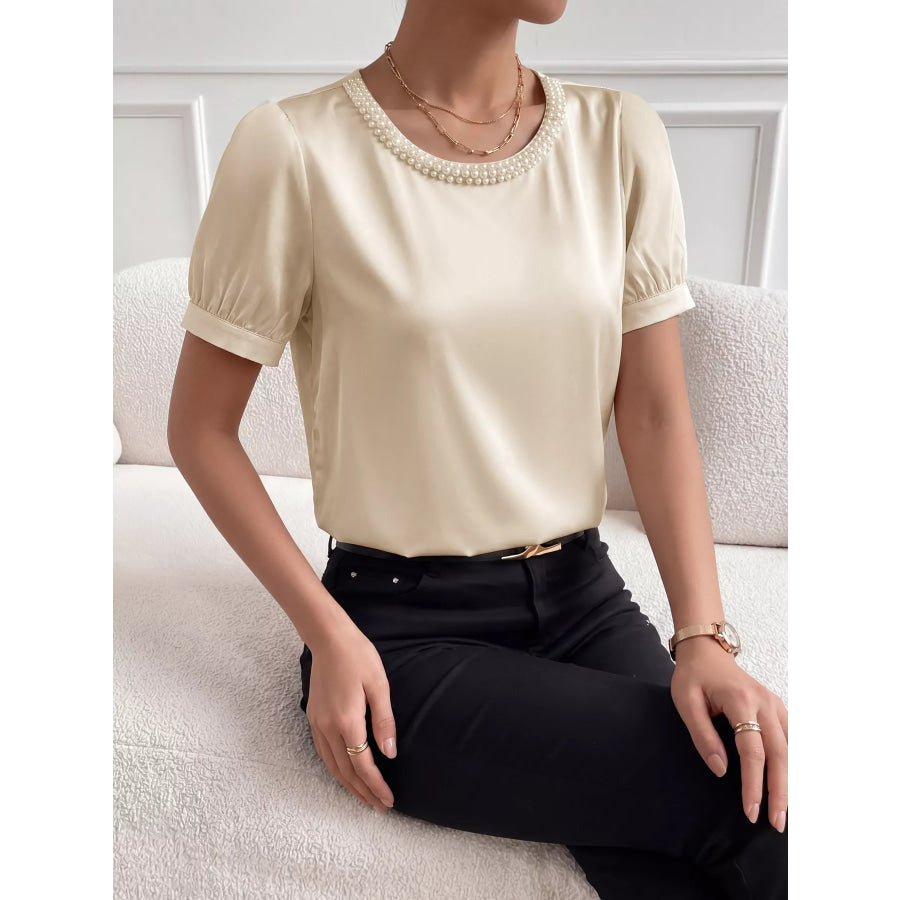 Pearl Trim Satin Bodysuit Apparel and Accessories