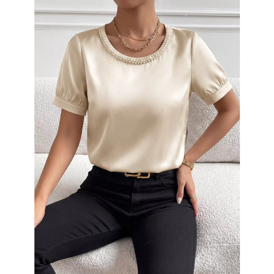 Pearl Trim Satin Bodysuit Gold / S Apparel and Accessories