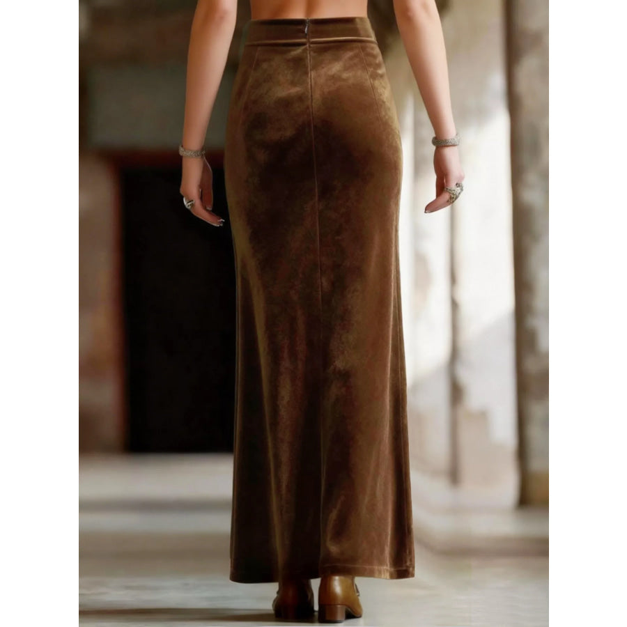 Pearl Trim Slit Maxi Skirt Apparel and Accessories