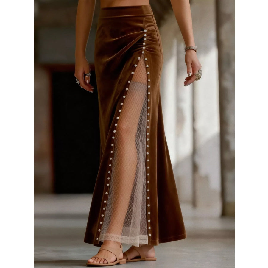 Pearl Trim Slit Maxi Skirt Apparel and Accessories