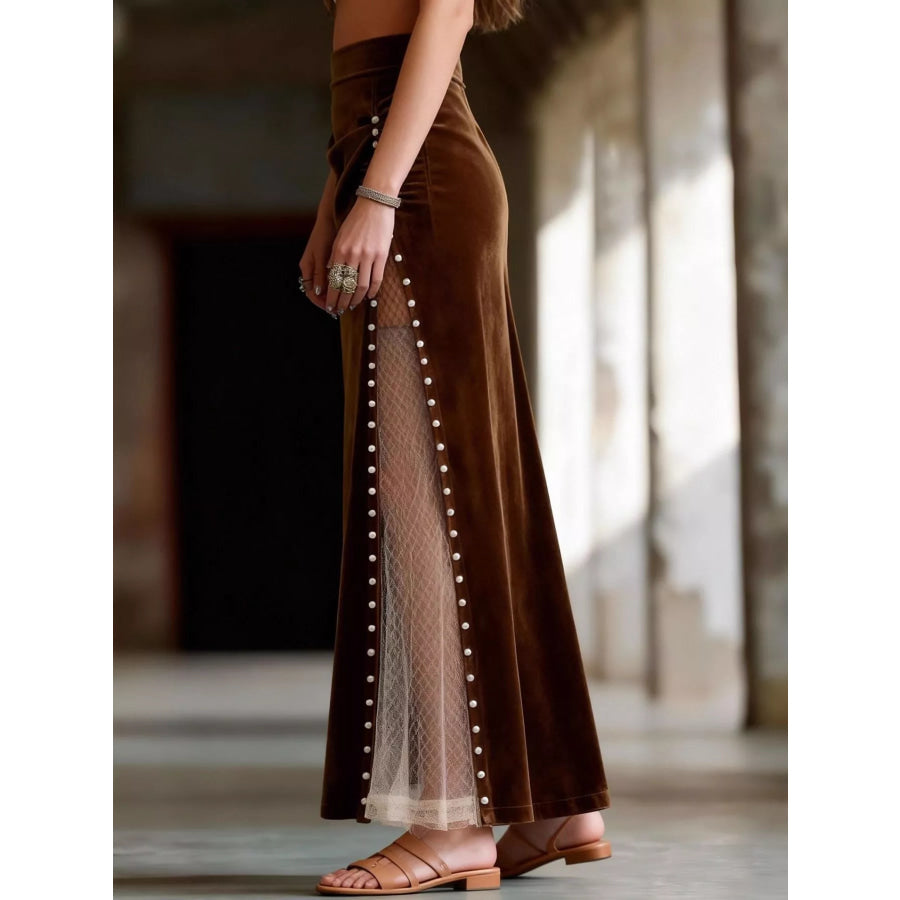 Pearl Trim Slit Maxi Skirt Apparel and Accessories