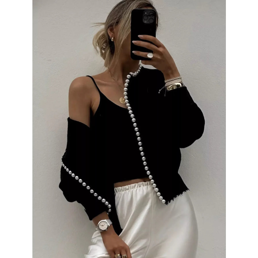 Pearl Trimmed Open Front Cardigan Apparel and Accessories