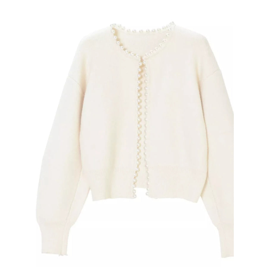 Pearl Trimmed Open Front Cardigan Apparel and Accessories