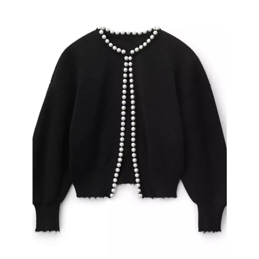 Pearl Trimmed Open Front Cardigan Apparel and Accessories