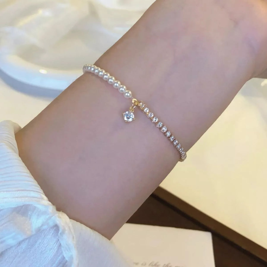 Pearl & Zircon Accent Bracelet White / One Size Apparel and Accessories