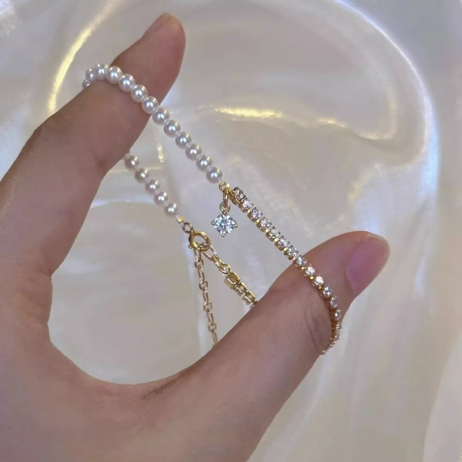 Pearl & Zircon Accent Bracelet White / One Size Apparel and Accessories
