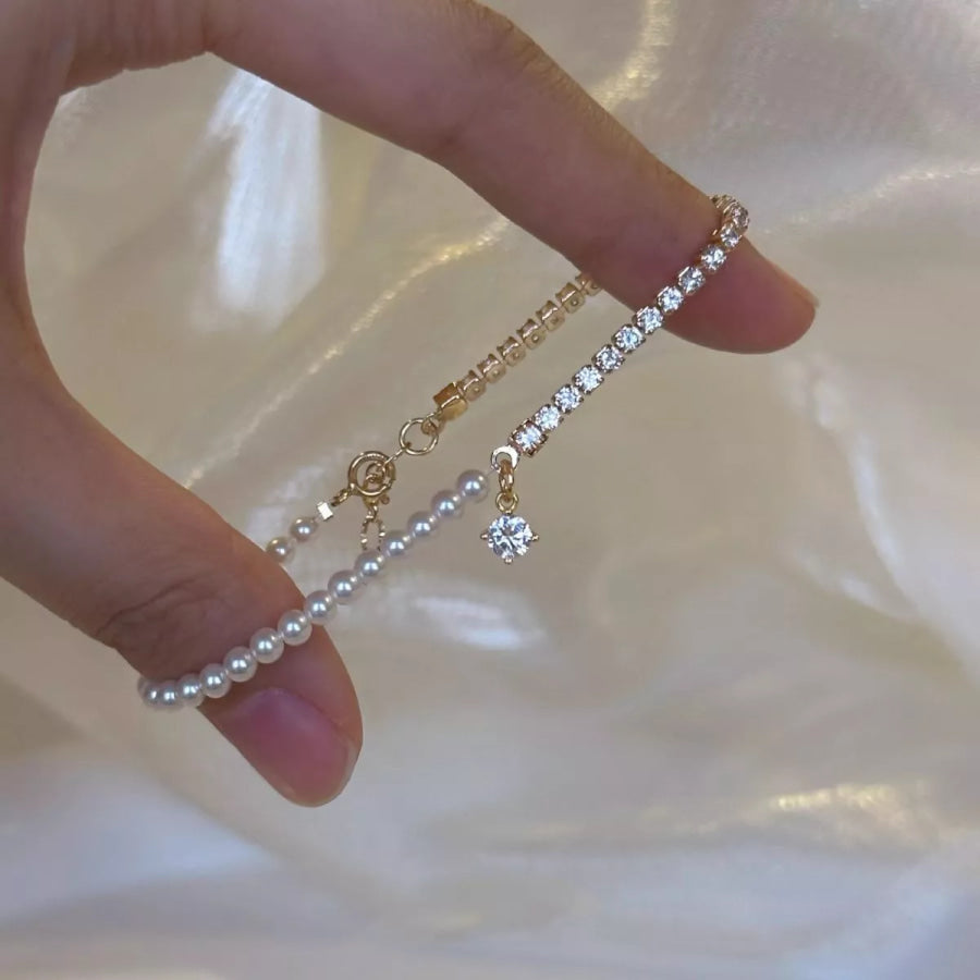 Pearl & Zircon Accent Bracelet White / One Size Apparel and Accessories