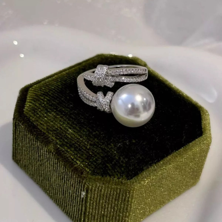 Pearl Zircon Bypass Ring Silver / One Size Apparel and Accessories