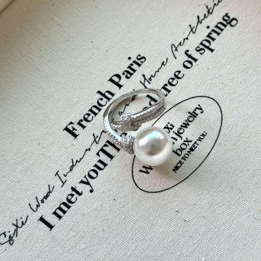 Pearl Zircon Bypass Ring Silver / One Size Apparel and Accessories