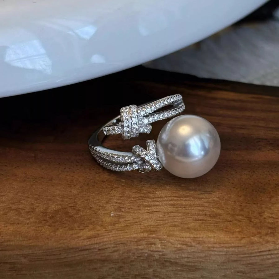 Pearl Zircon Bypass Ring Silver / One Size Apparel and Accessories