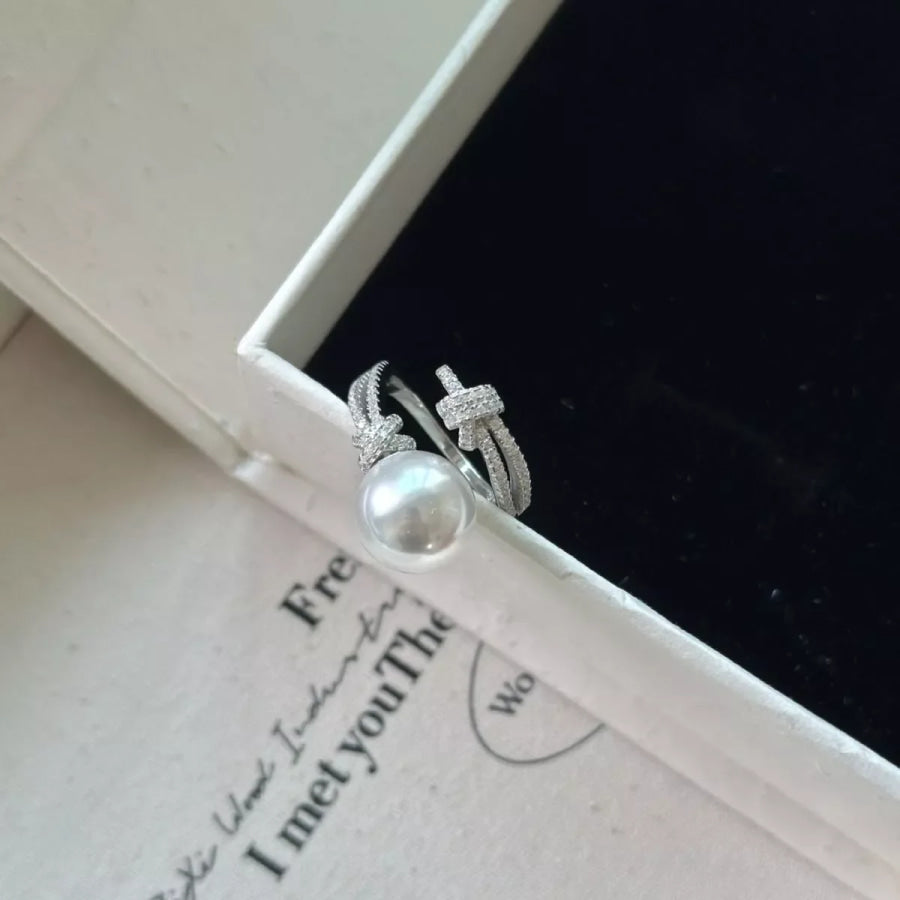 Pearl Zircon Bypass Ring Silver / One Size Apparel and Accessories