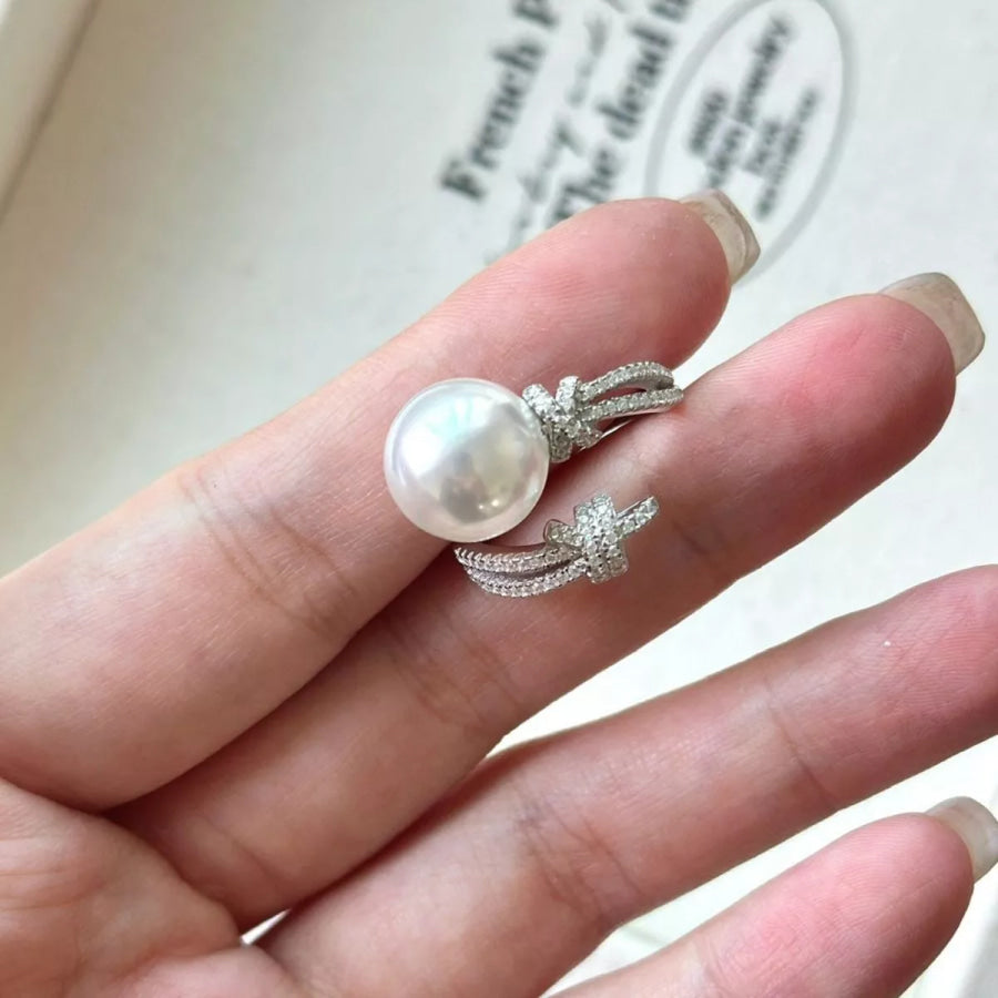 Pearl Zircon Bypass Ring Silver / One Size Apparel and Accessories