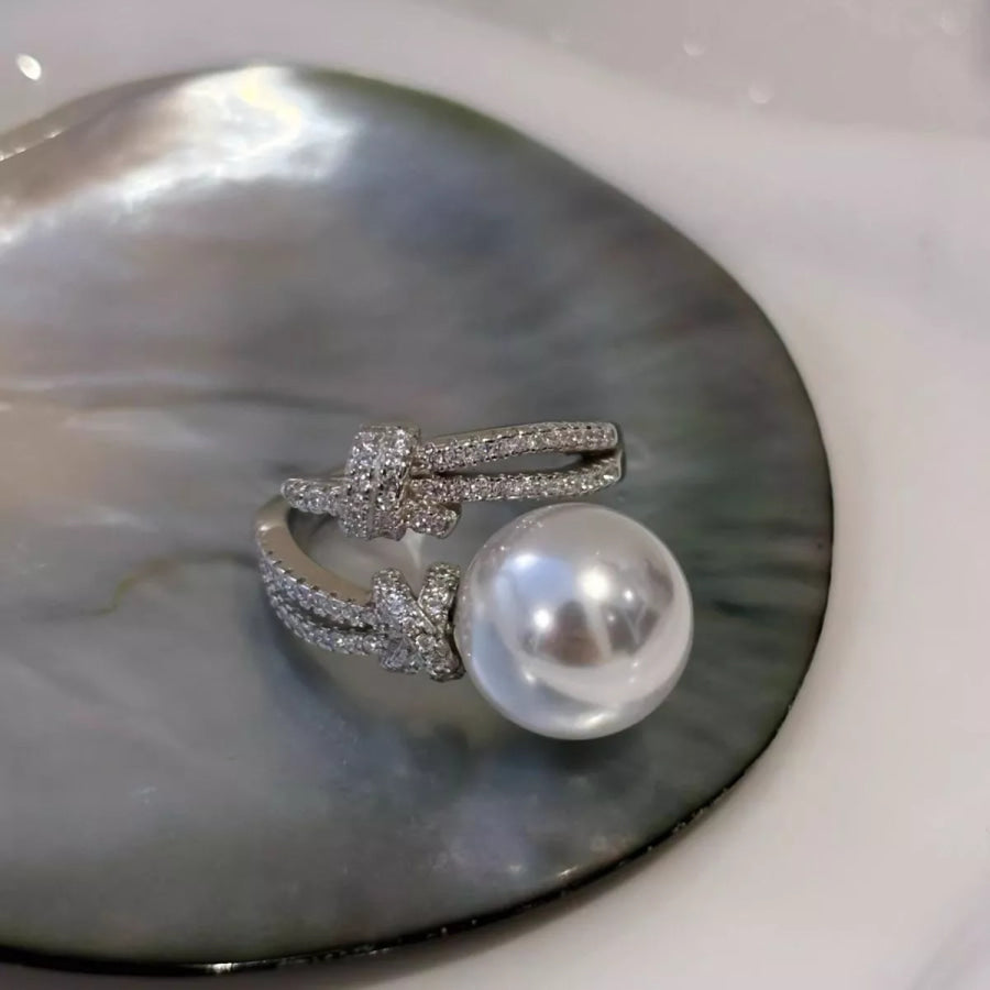 Pearl Zircon Bypass Ring Silver / One Size Apparel and Accessories
