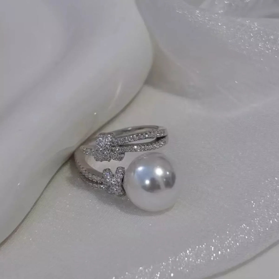 Pearl Zircon Bypass Ring Silver / One Size Apparel and Accessories