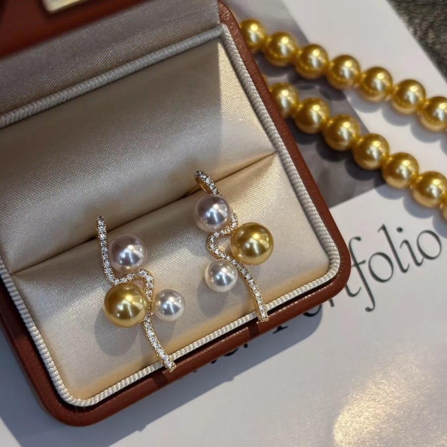 Pearl & Zircon Dangle Earrings Gold / One Size Apparel and Accessories