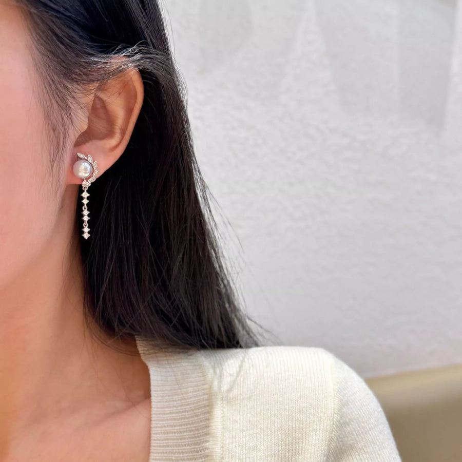 Pearl Zircon Drop Earrings Silver / One Size Apparel and Accessories
