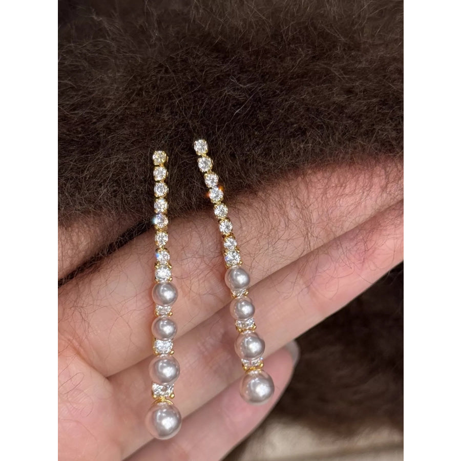 Pearl Zircon Drop Earrings White / One Size Apparel and Accessories