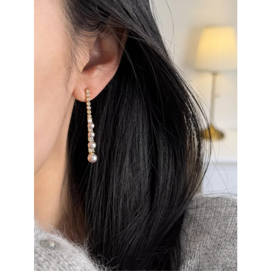 Pearl Zircon Drop Earrings White / One Size Apparel and Accessories