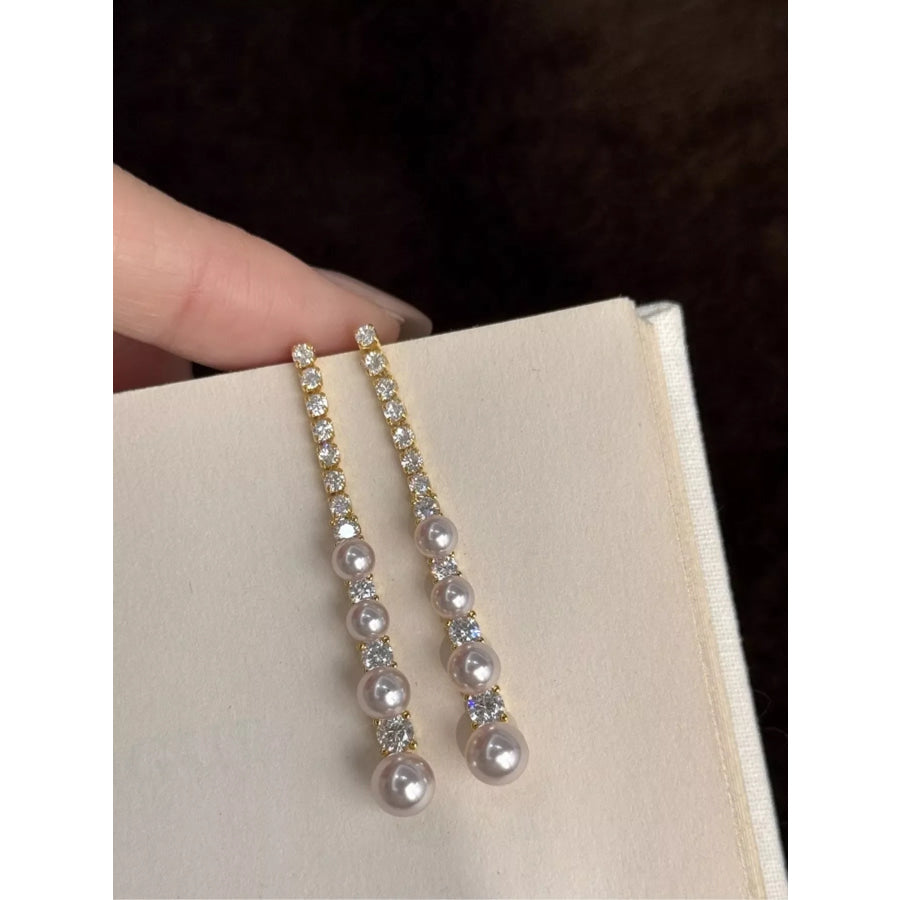Pearl Zircon Drop Earrings White / One Size Apparel and Accessories