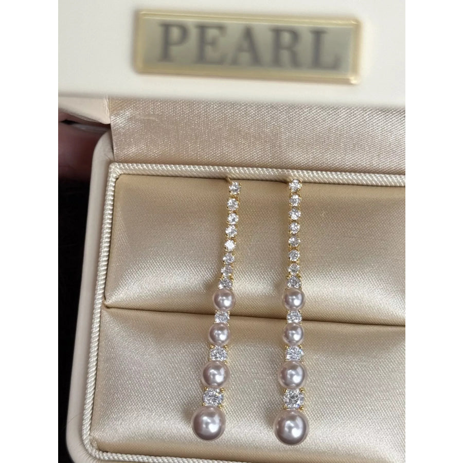 Pearl Zircon Drop Earrings White / One Size Apparel and Accessories