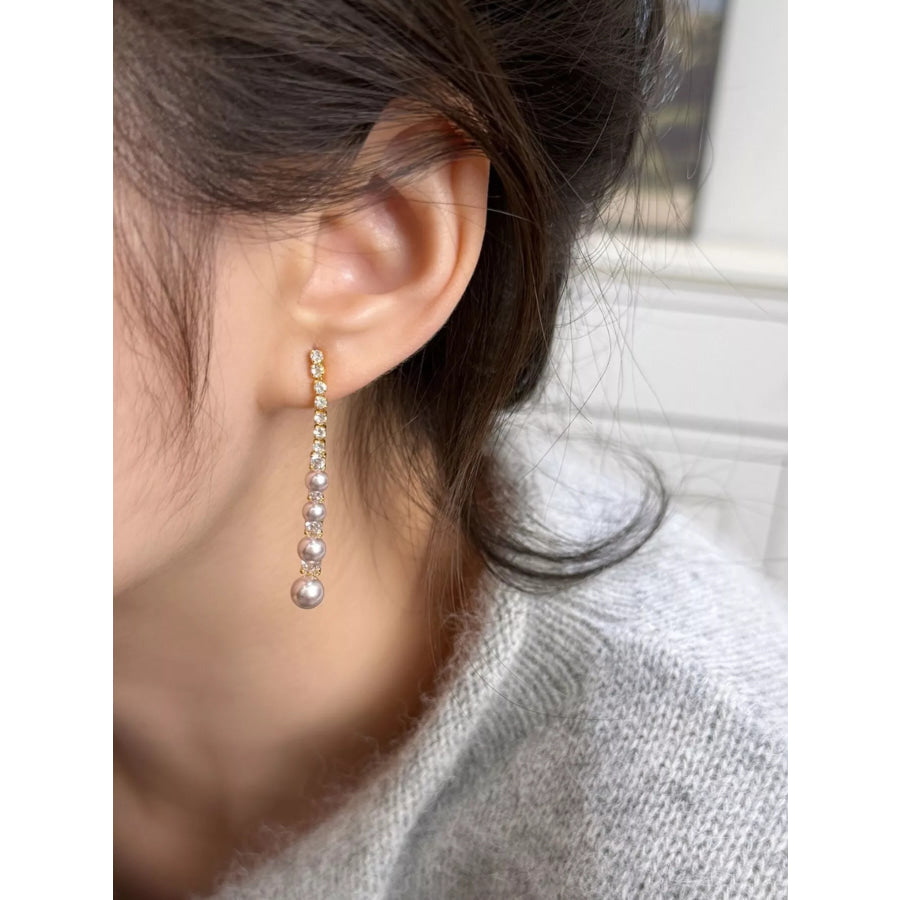 Pearl Zircon Drop Earrings White / One Size Apparel and Accessories