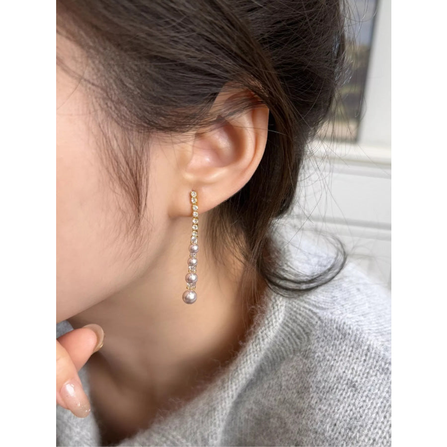 Pearl Zircon Drop Earrings White / One Size Apparel and Accessories