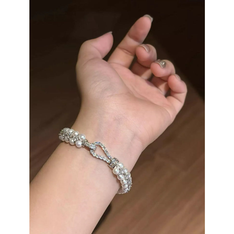 Pearl & Zircon Embellished Bracelet Silver / One Size Apparel and Accessories