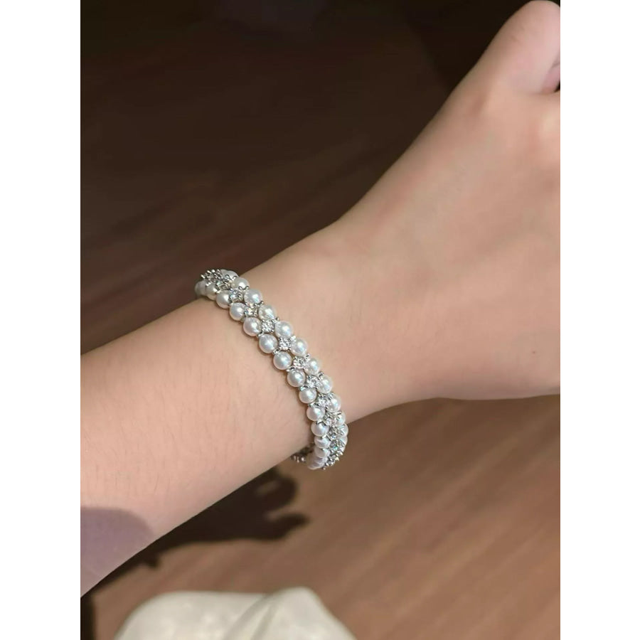 Pearl & Zircon Embellished Bracelet Silver / One Size Apparel and Accessories