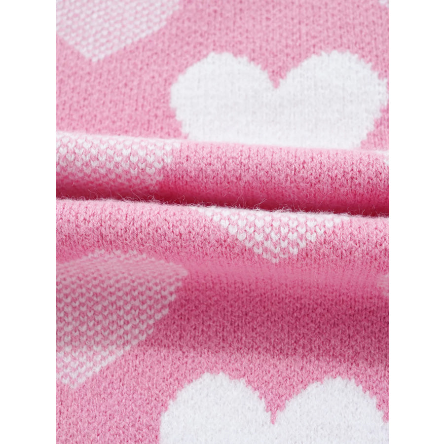 Pearled Heart Print Valentines Crew Neck Sweater Apparel and Accessories