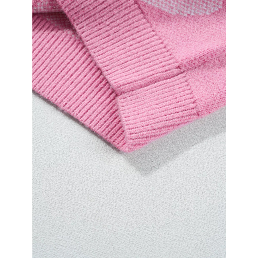 Pearled Heart Print Valentines Crew Neck Sweater Apparel and Accessories